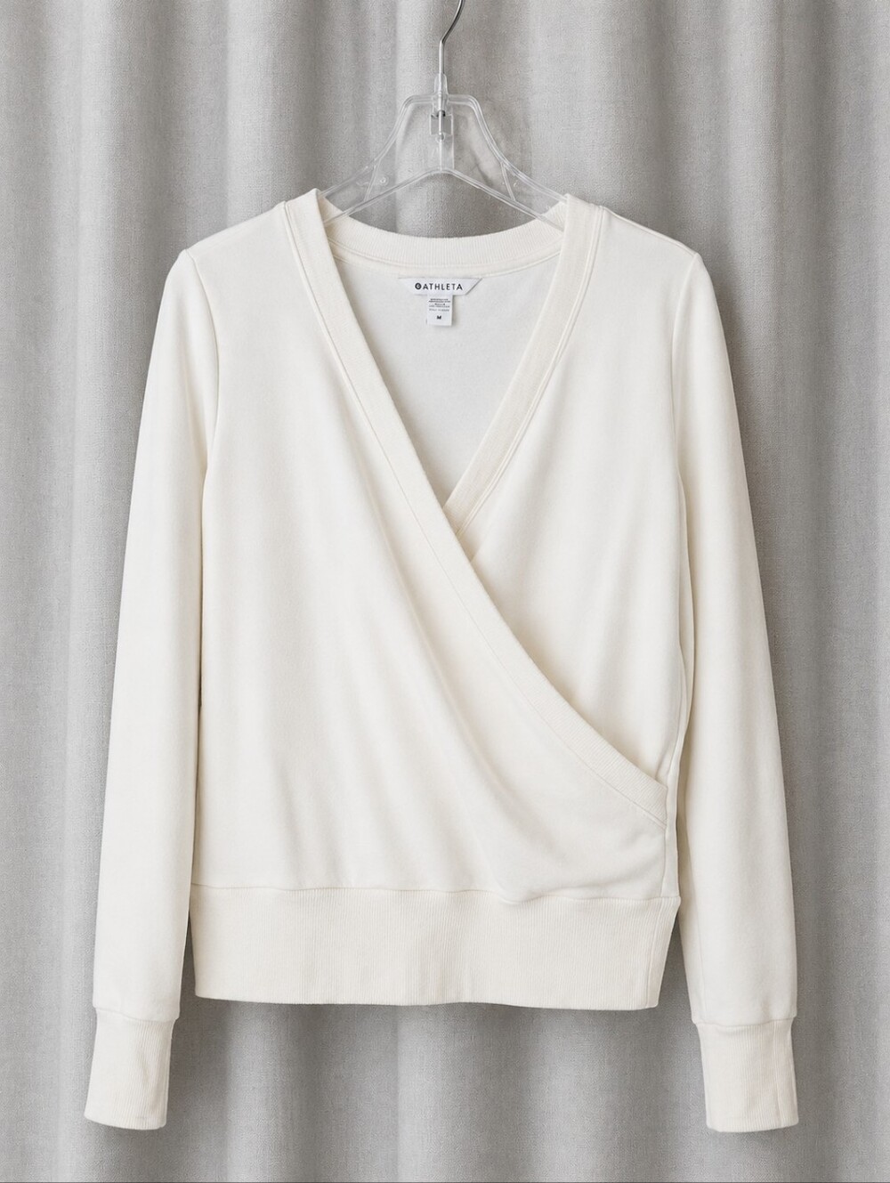 Athleta Recharge Soft Luxe Tencel Blend Cream Wrap Front Athleisure Sweatshirt